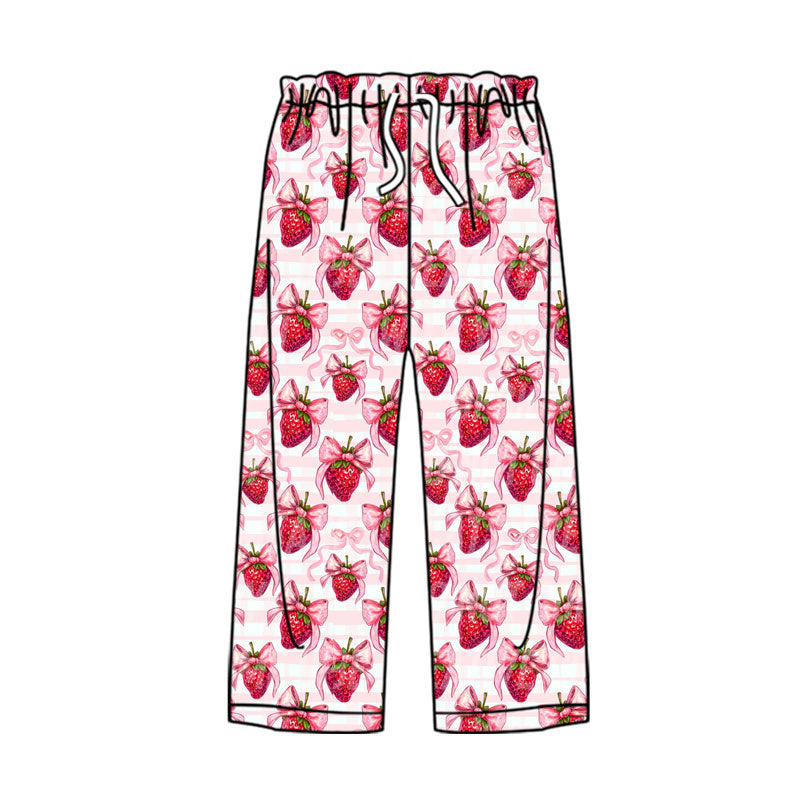 (Pre-order)P0877 Adult Strawberry Bows Print Woman Valentine's Day Pajamas Pants