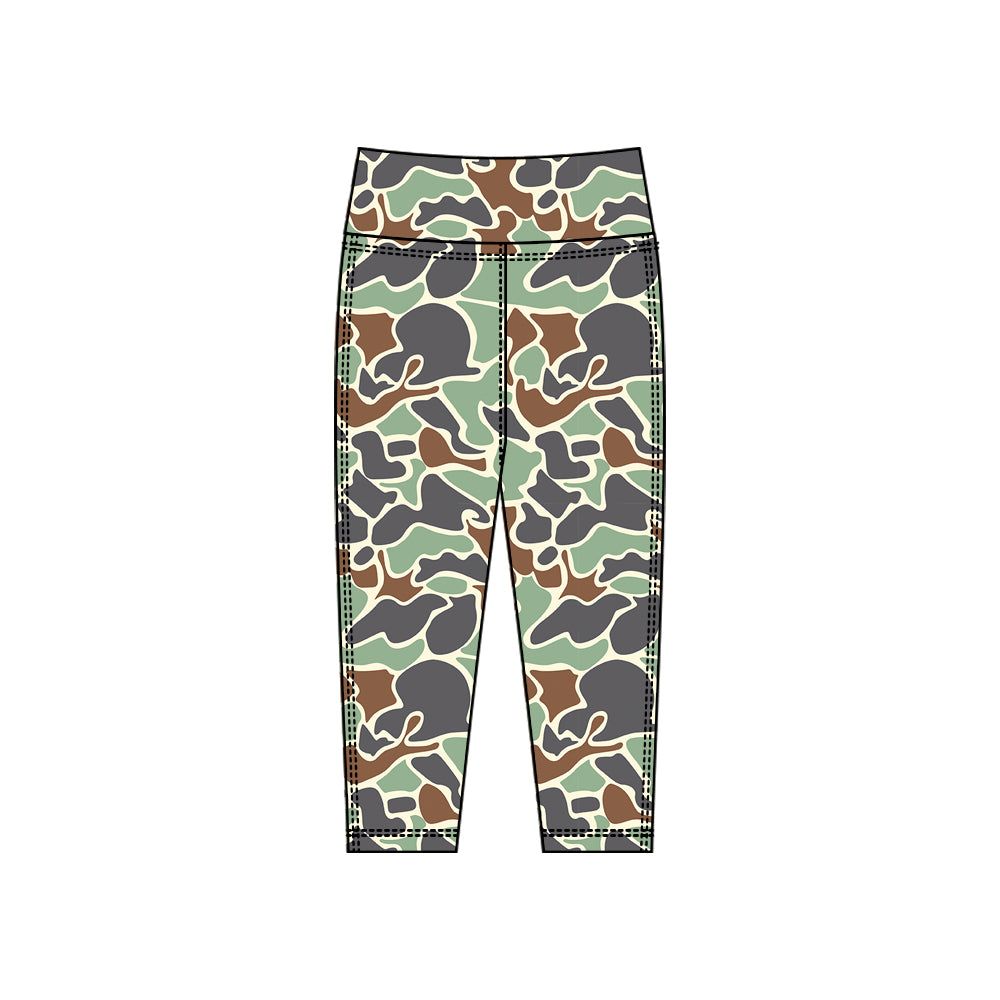 (Pre-order)P0913 Green Camo Print Girls Bottom Legging Yoga Pants