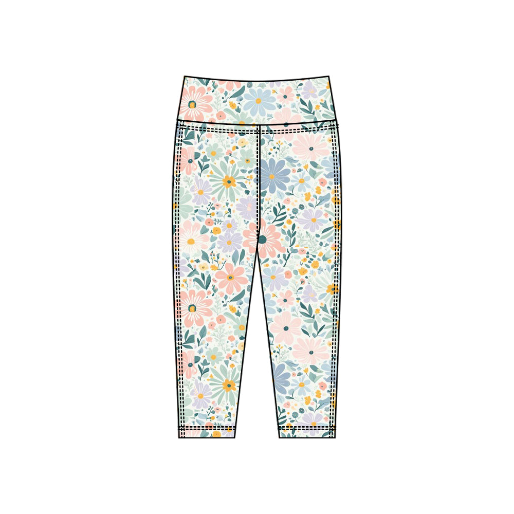 (Pre-order)P0921 Colorful Flowers Print Girls Bottom Legging Yoga Pants