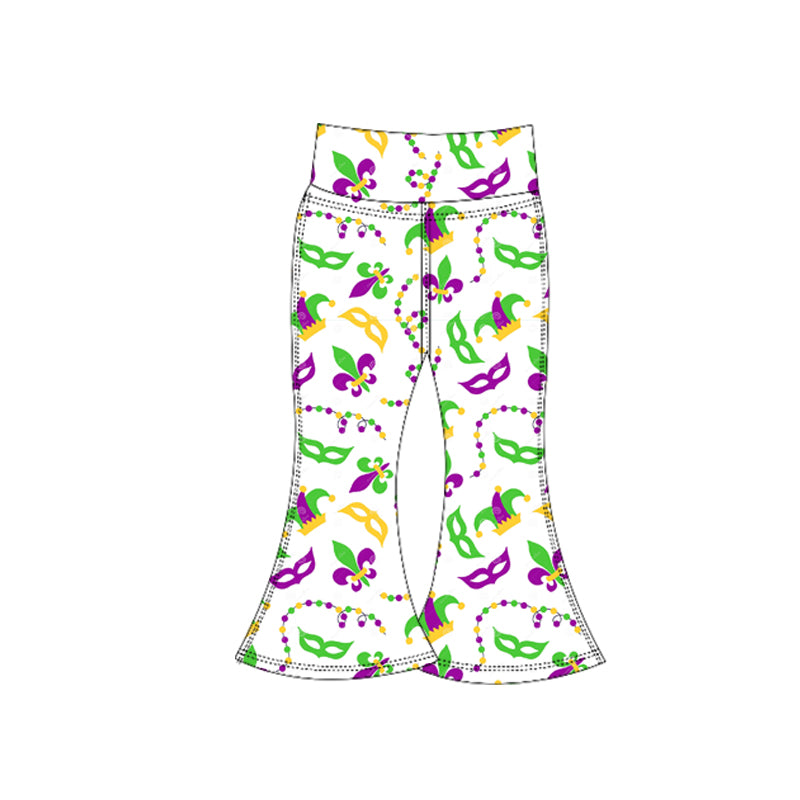 (Pre-order)P0933 Anchor Mask Hat Print Girls Mardi Gras Yoga Bell Bottom Pants