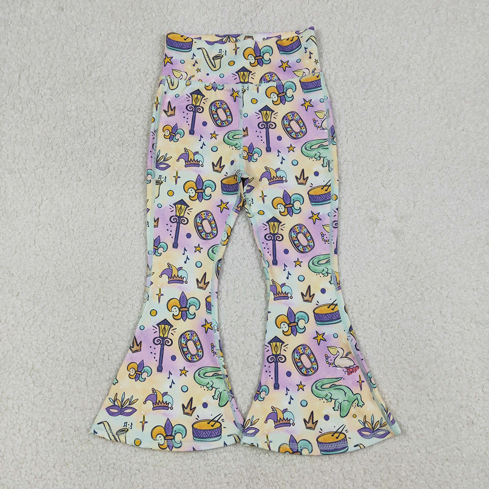 P0938 Mask Hat Anchor Crocodile Print Girls Mardi Gras Yoga Bell Bottom Pants