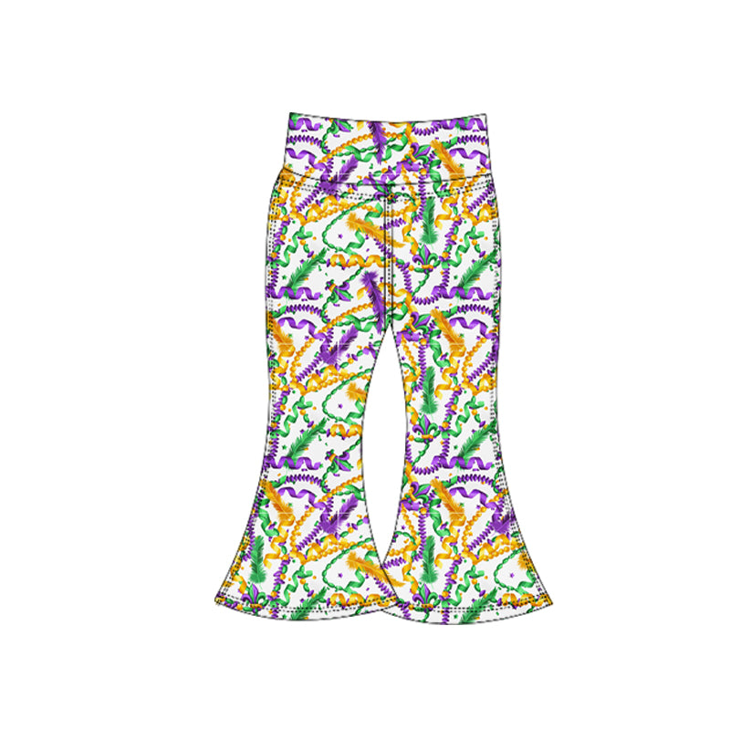 (Pre-order)P0941 Feather Anchor Print Girls Mardi Gras Yoga Bell Bottom Pants