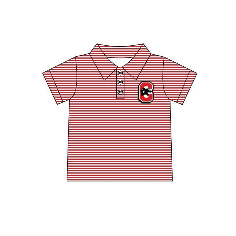 (Custom Design Preorder MOQ 5) Team's C PANTHERS Red Stripes Print Boys Summer Polo Tee Shirts Top