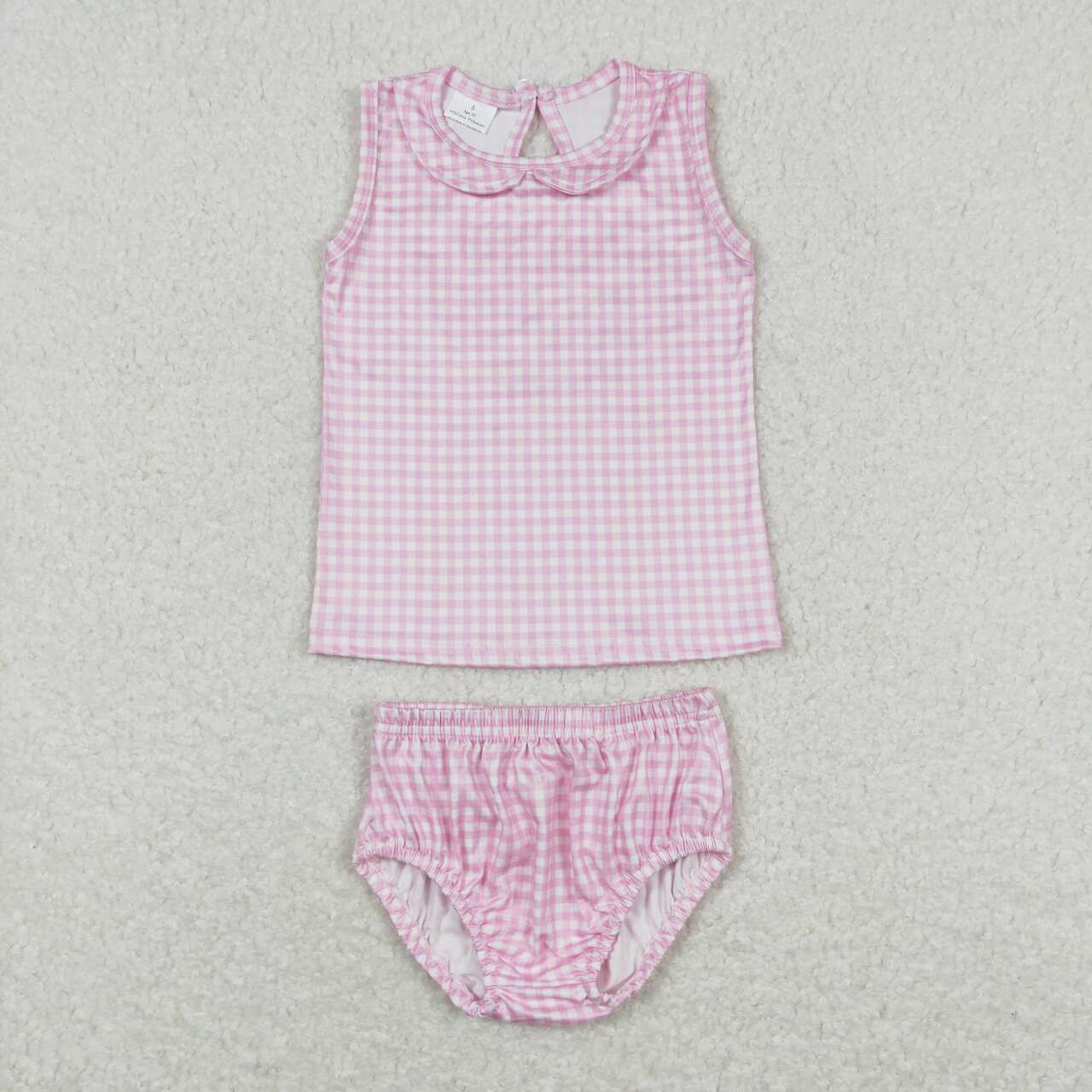 GBO0222 Pink Plaid Print Baby Girls Summer Bummie Set