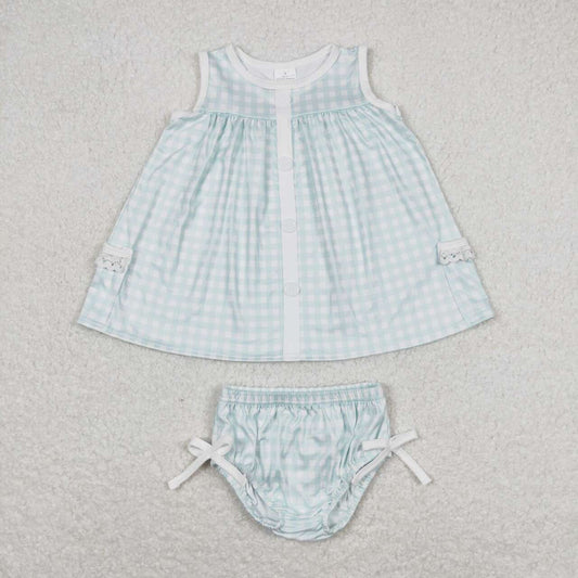 GBO0259 Light Blue Plaid Baby Girls Summer Bummie Set