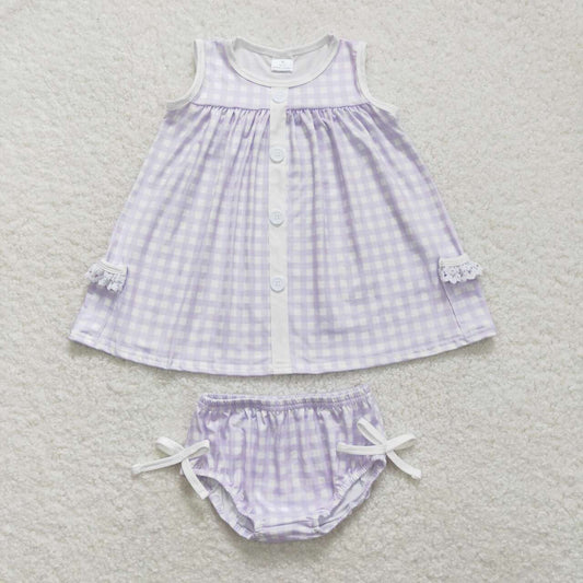 GBO0260 Purple Plaid Baby Girls Summer Bummie Set