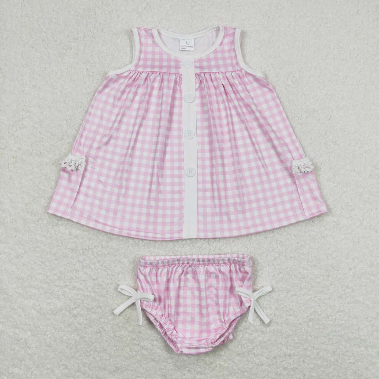 GBO0263 Pink Plaid Baby Girls Summer Bummie Set