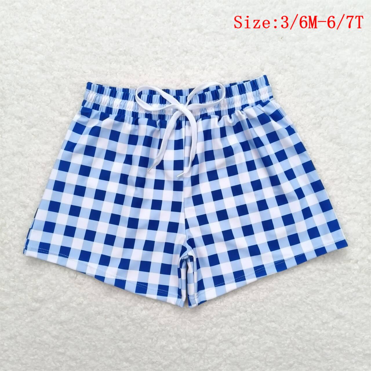 S0232 Blue Plaid Print Boys Swim Trunks