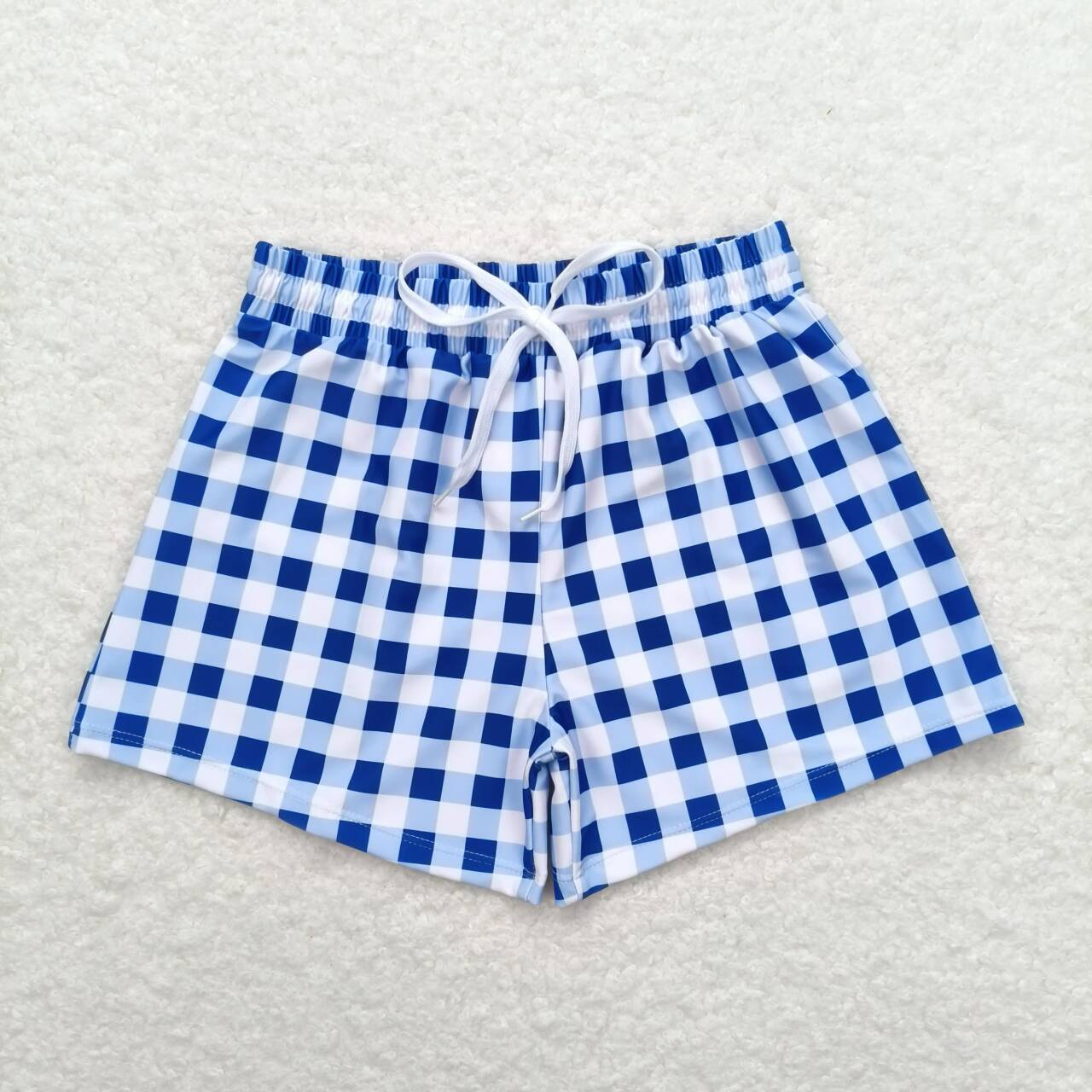 S0232 Blue Plaid Print Boys Swim Trunks