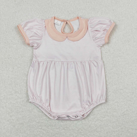 SR0597 Pink Plaid Print Baby Girls Summer Romper