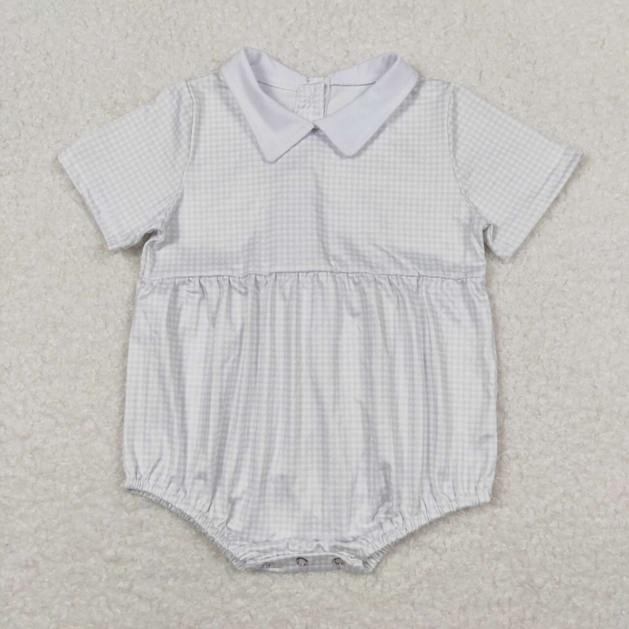 SR0598 Plaid Print Baby Summer Buttons Romper