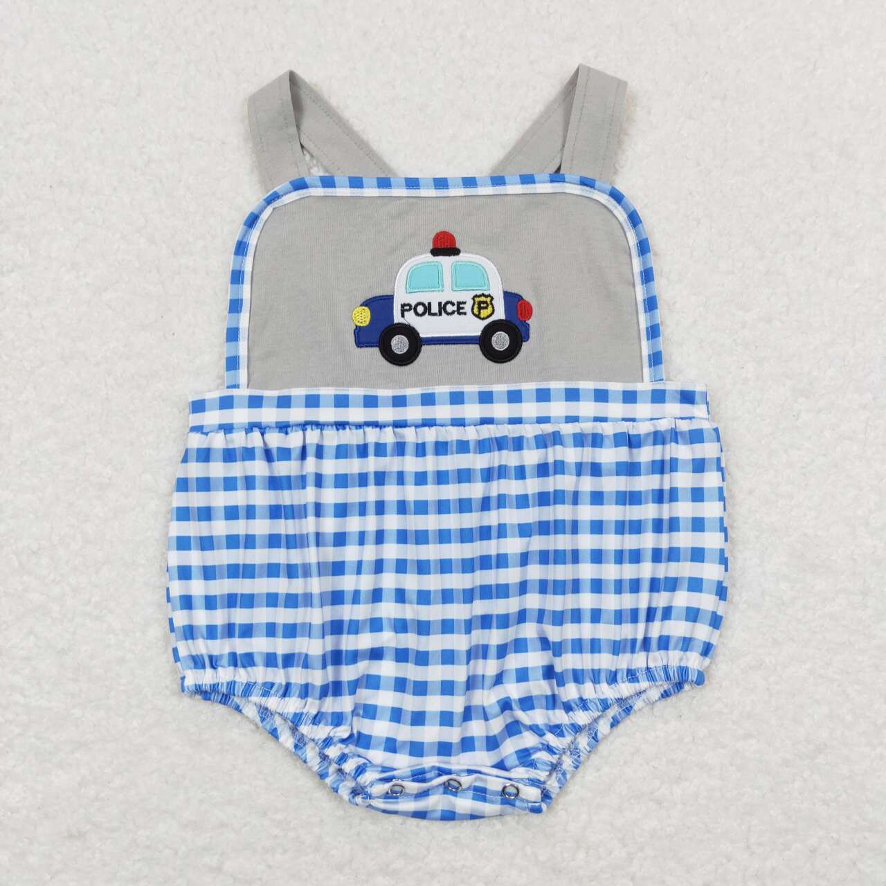 SR0997 Police Car Embroidery Baby Boys Summer Romper