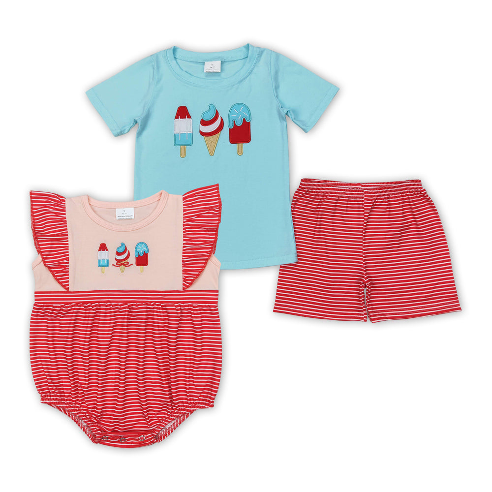 Popsicle Embroidery Sibling 4th of July Matching Clothes