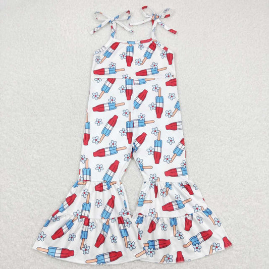 SR0905 Popsicle Flowers Print Straps Girls 4th of July Jumpsuit