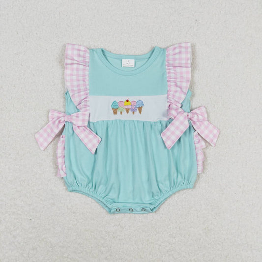SR1260 Popsicle Embroidery Blue Print Baby Girls Summer Romper