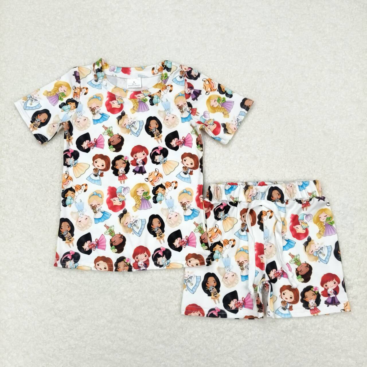 GSSO1099 Cartoon Princess Print Girls Summer Pajamas Clothes Set