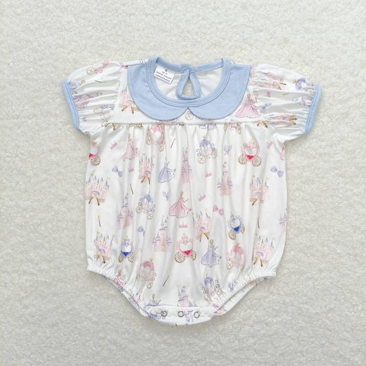 SR1477  Princess Castle Print Baby Girls Summer Romper