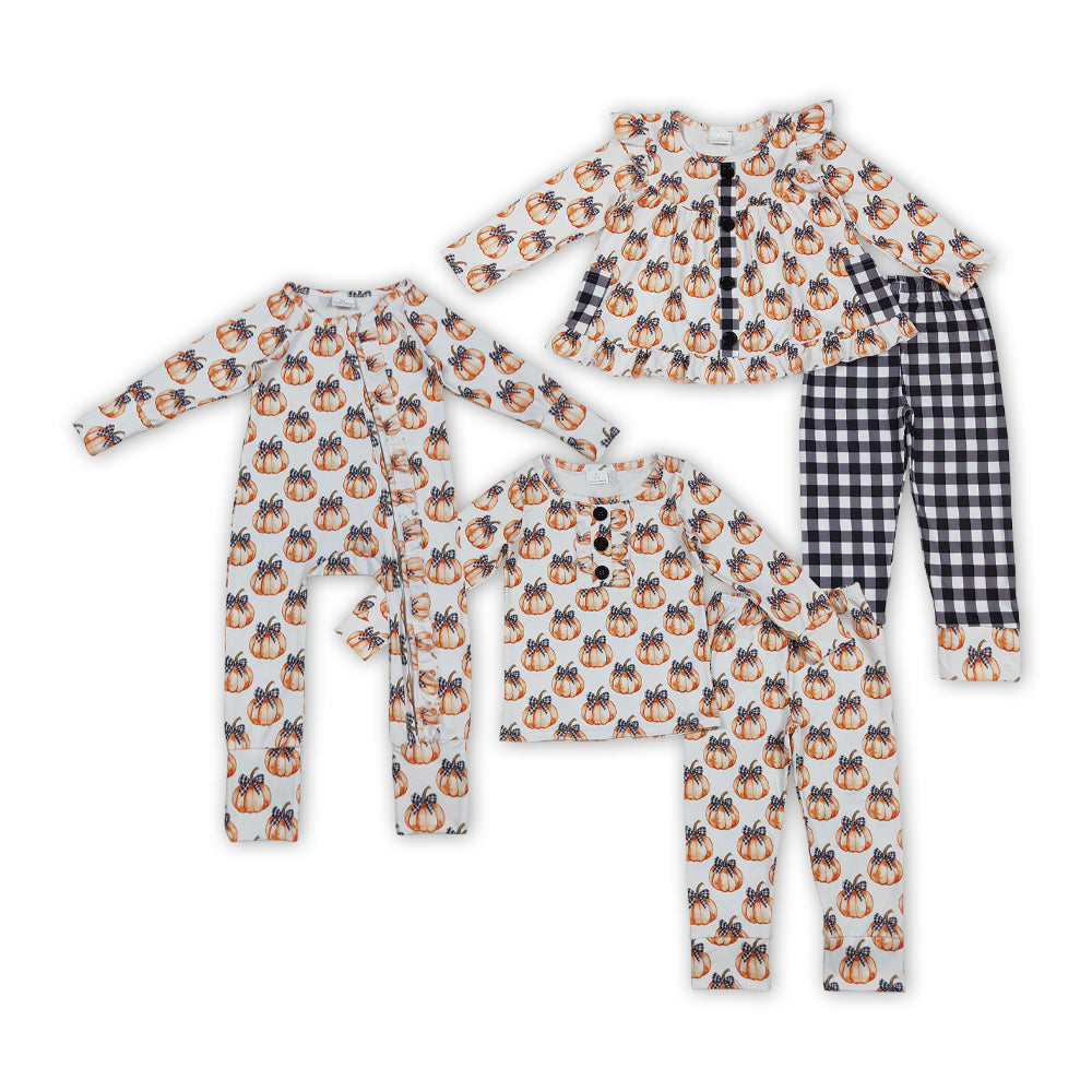 Pumpkin Bows Girls Fall Clothes Sisters Matching Wear