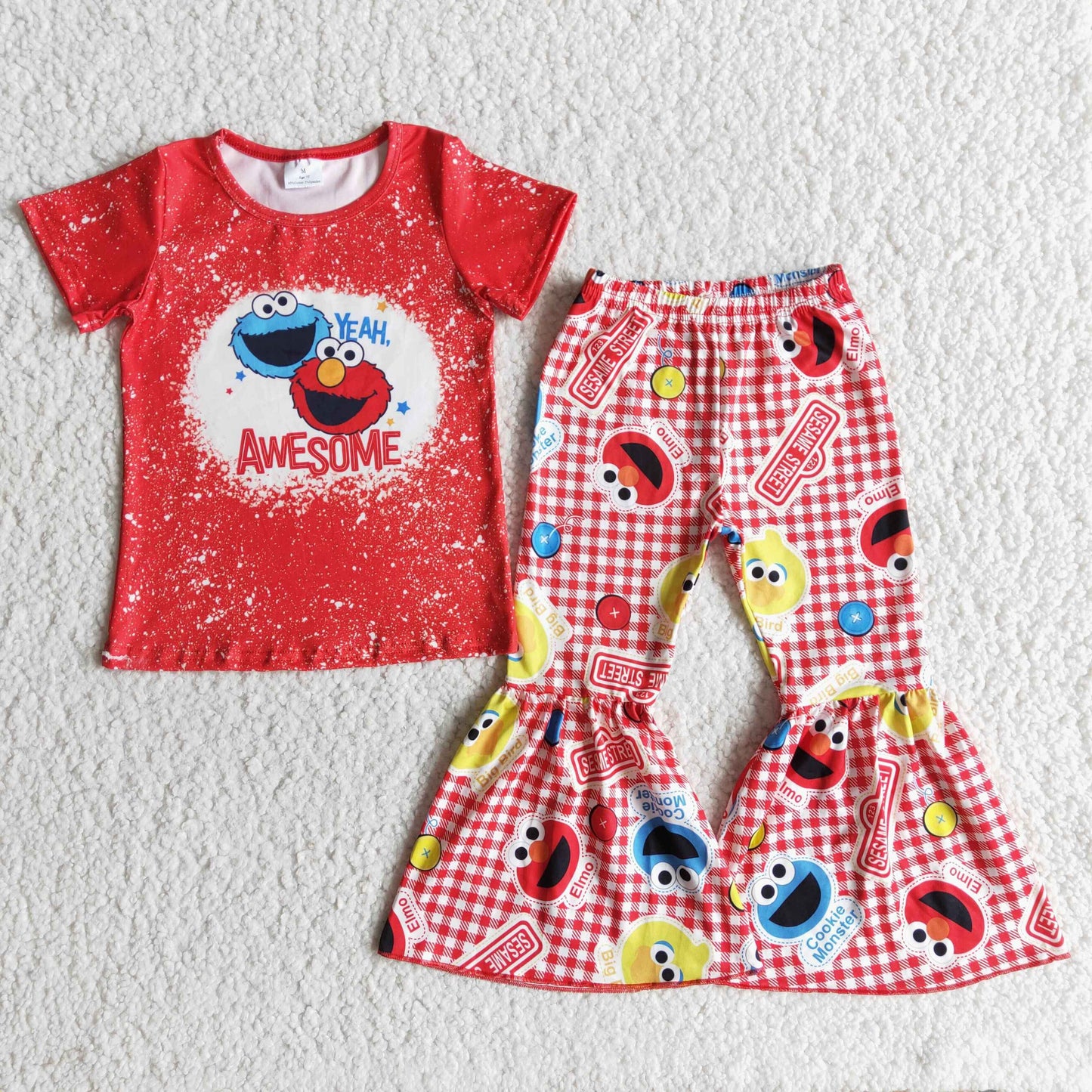 (Promotion)AWESOME Cartoon Street Teacher Short Sleeve Bell Bottom Pants Outfits E11-17