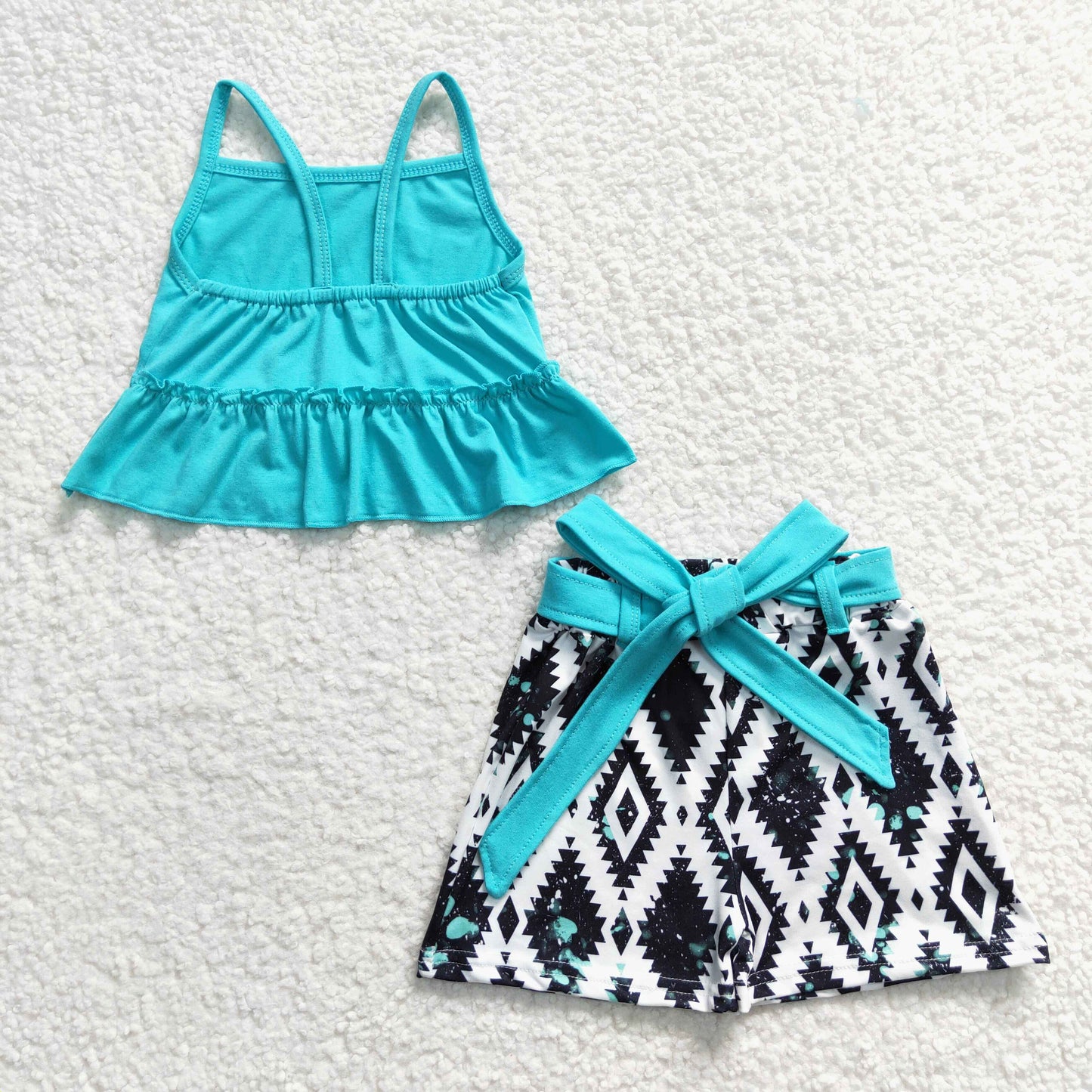 (Promotion)Girls Blue Strap Top Aztec shorts sets GSSO0201
