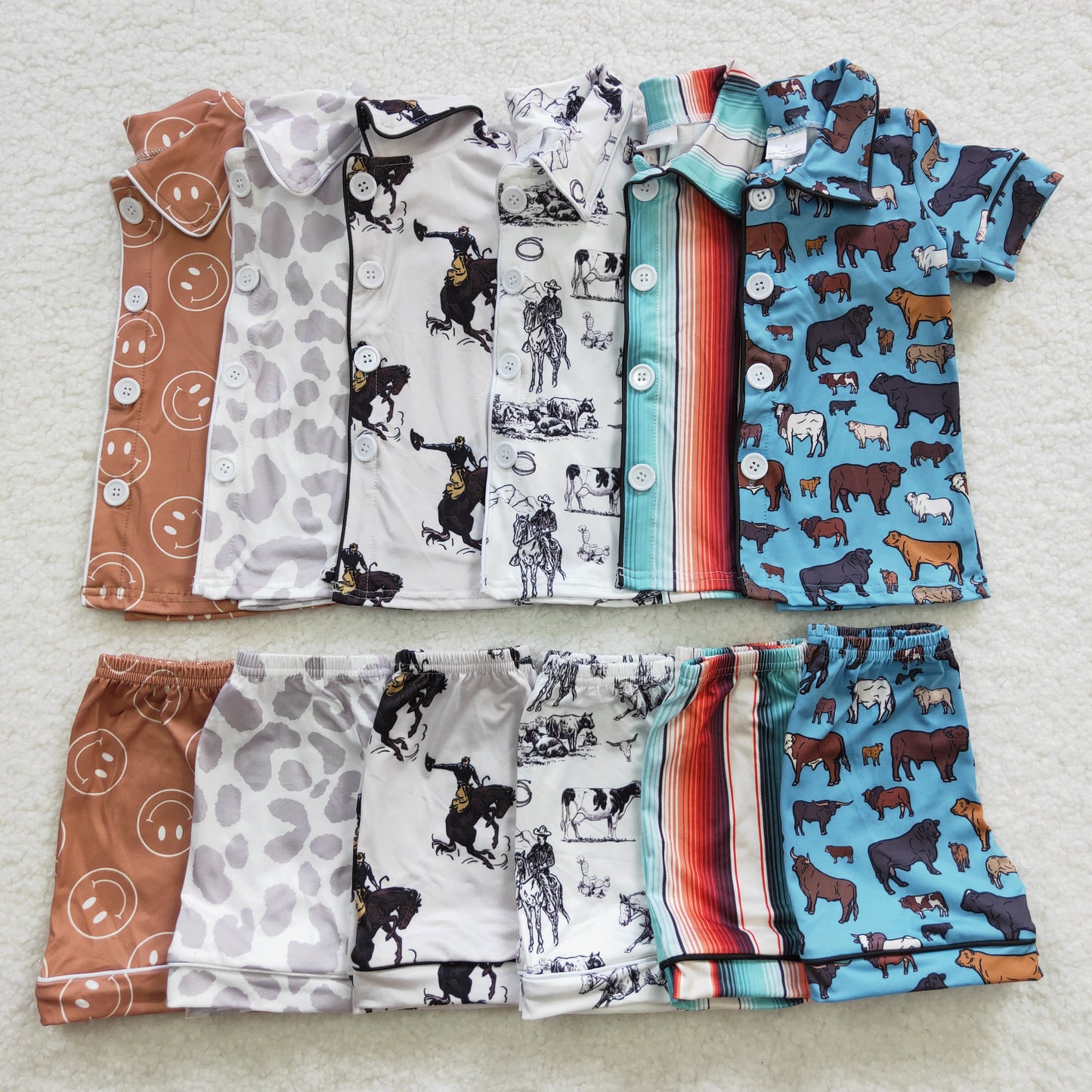 6 print kids western summer shorts pajamas children clothes set