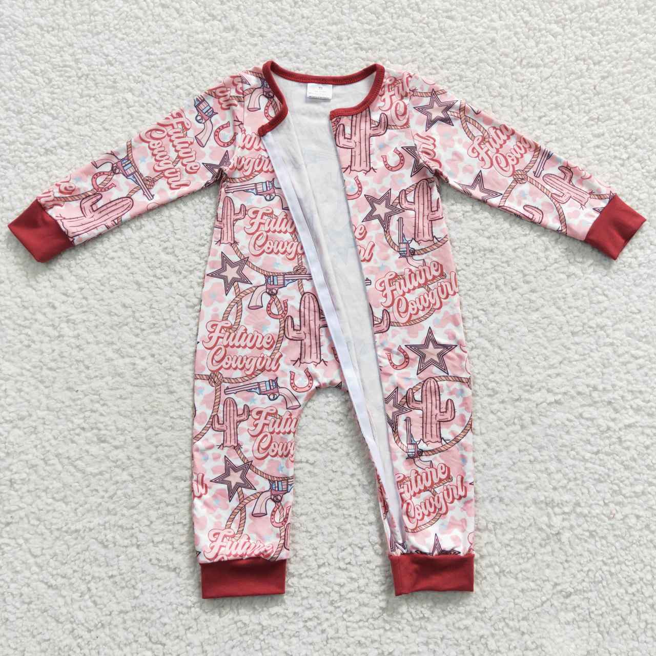LR0306 Pink future cowgirl western zipper romper