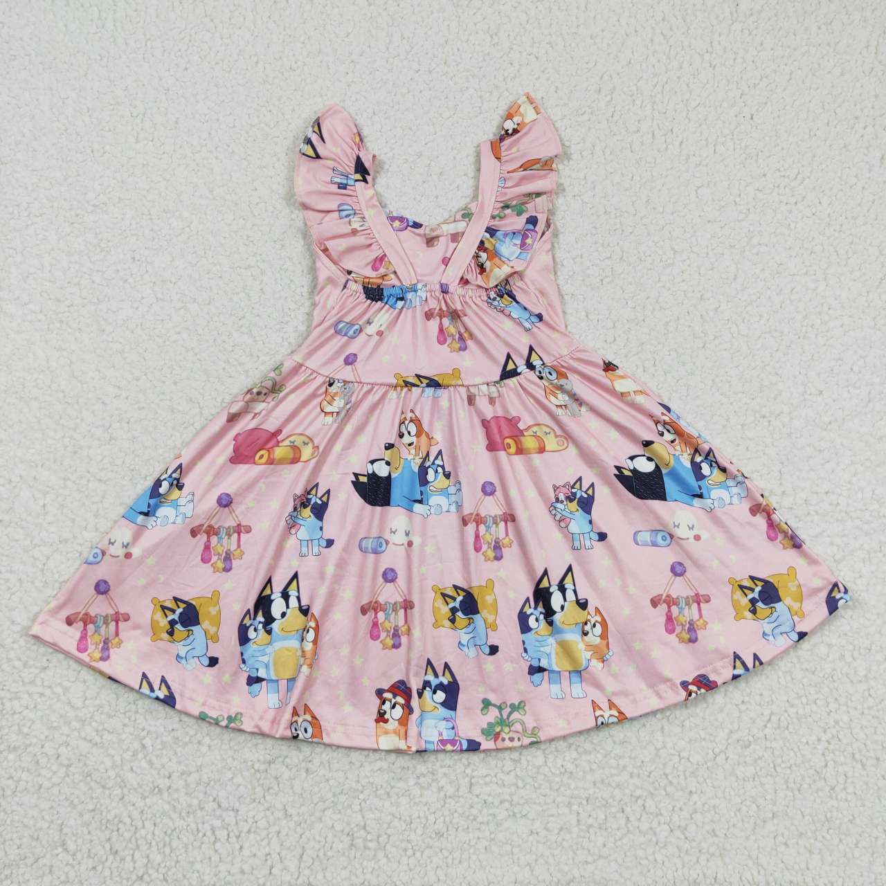 GSD0422 Flutter sleeves pink cartoon dog summer dress