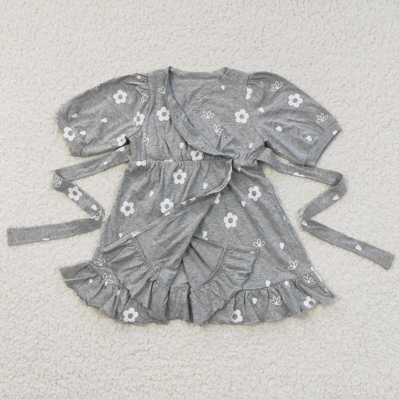 GSD0447 Grey flowers print cotton knee length dress