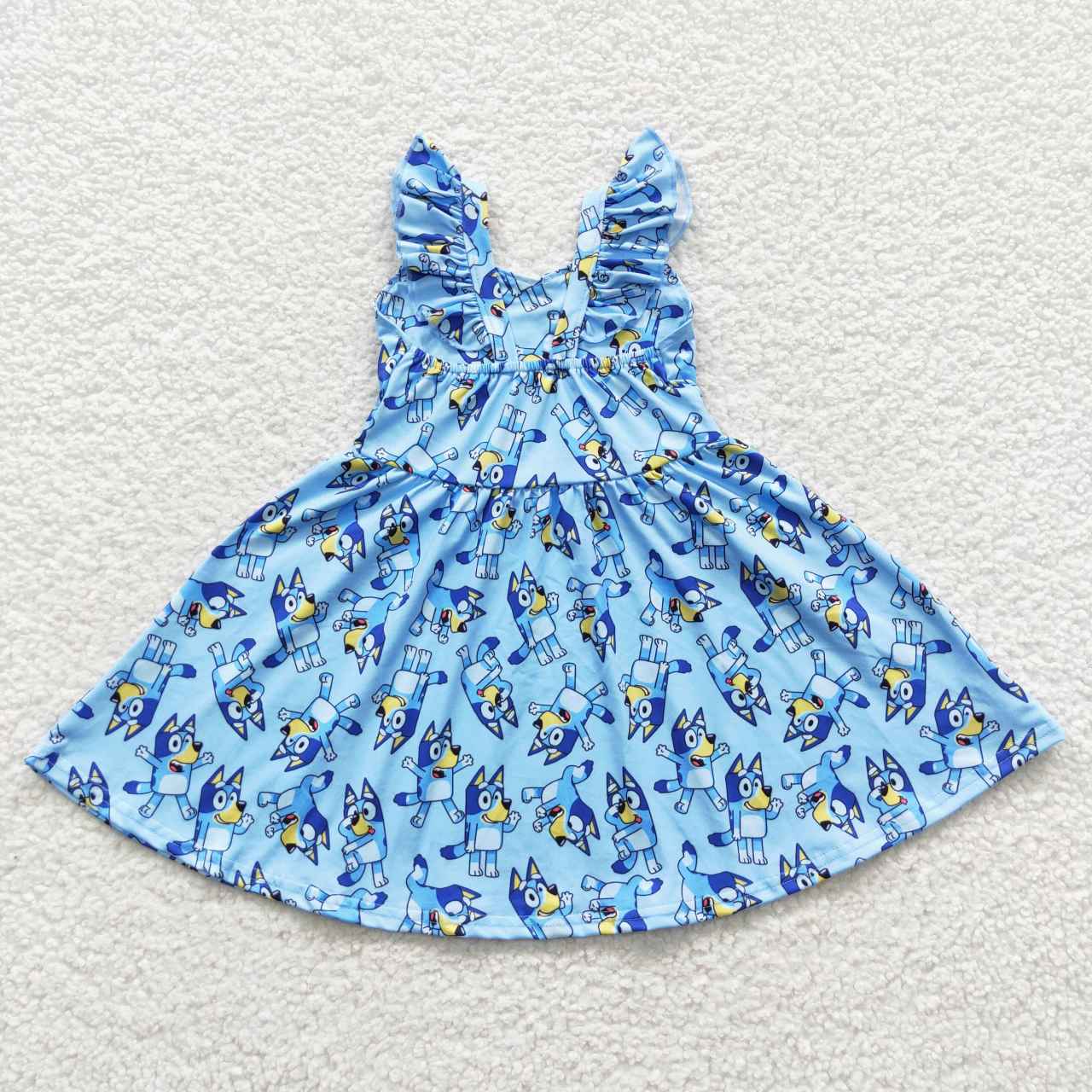 GSD0421 Flutter sleeves blue cartoon dog summer dress