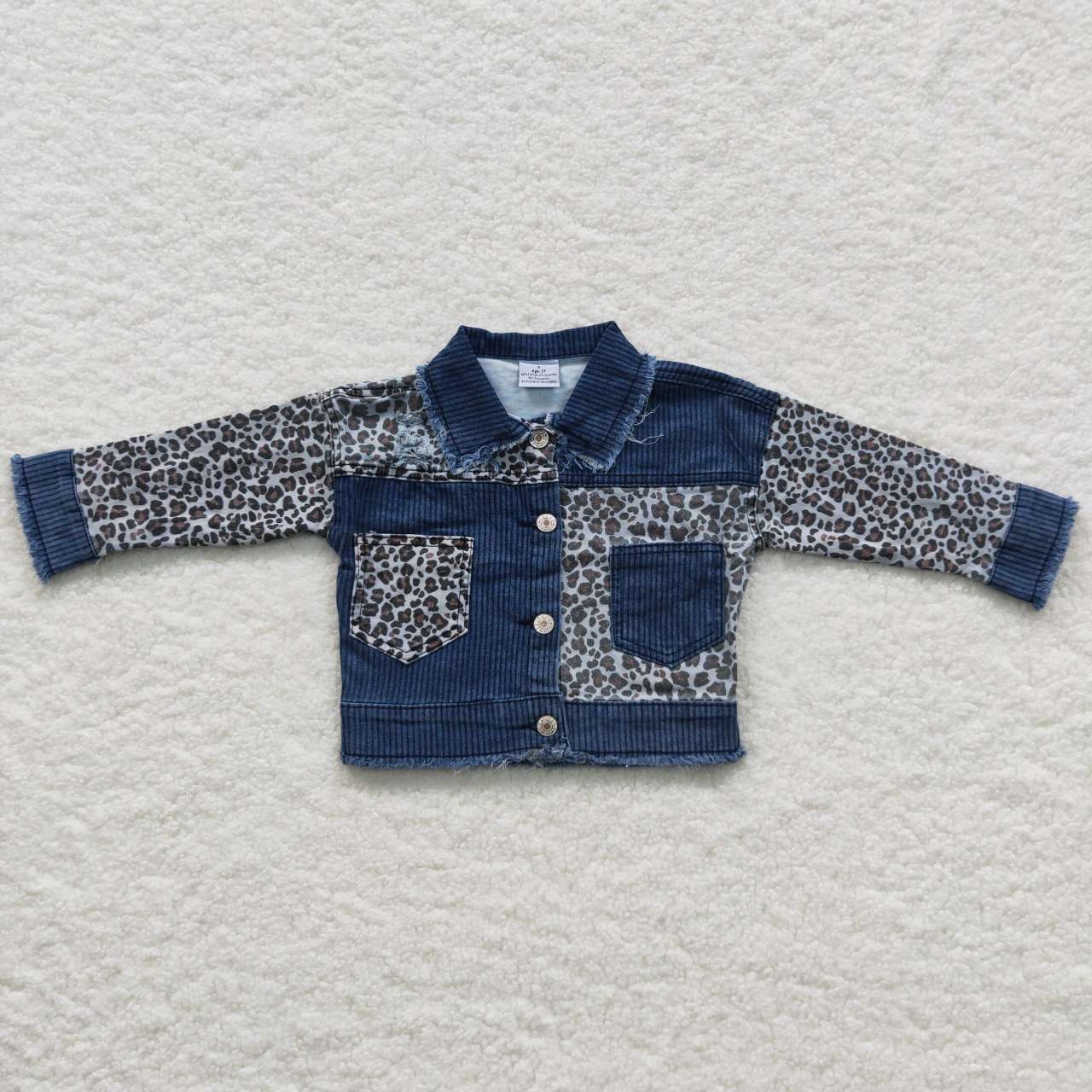GT0203 Girls leopard navy denim kids cool fall jackets