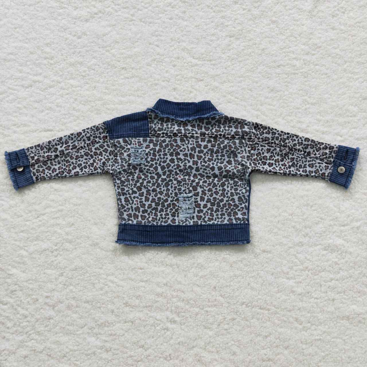 GT0203 Girls leopard navy denim kids cool fall jackets