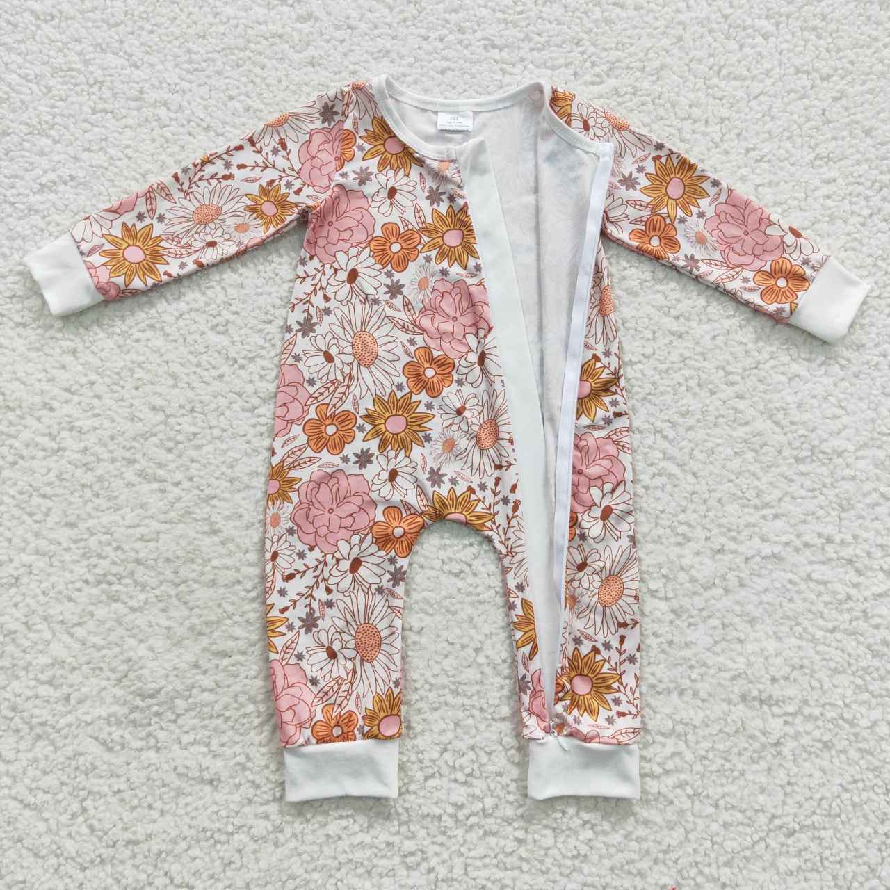LR0460 Pink flowers baby girls zipper romper