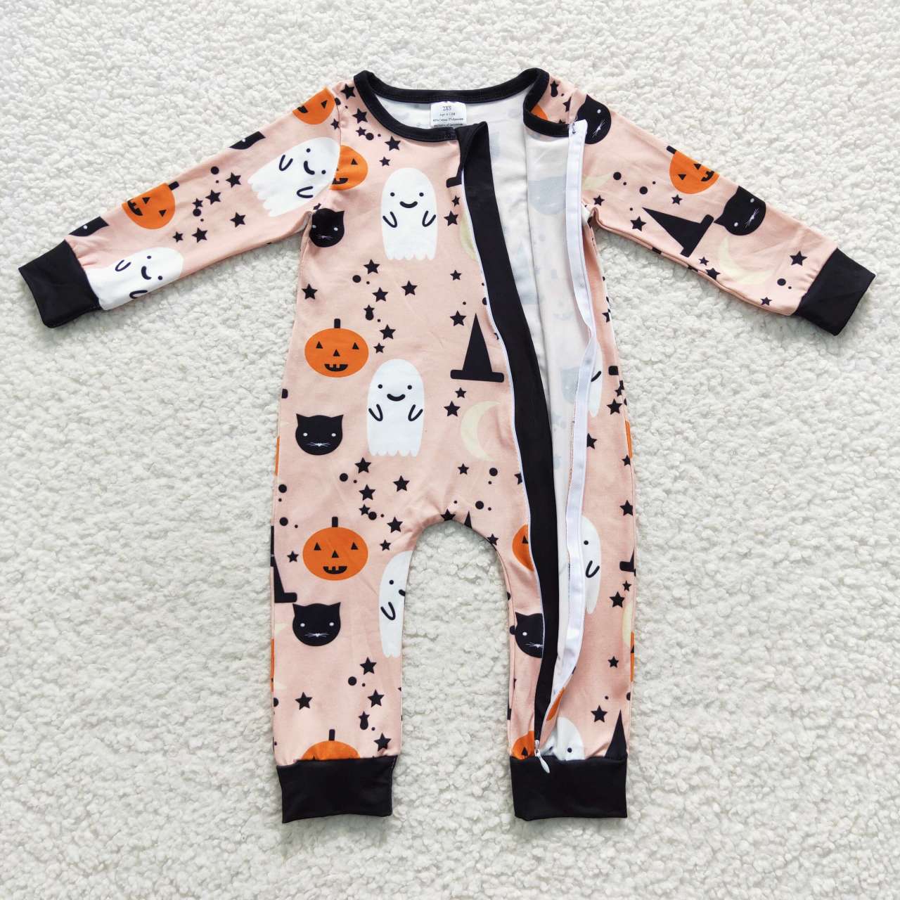 LR0474 Pumpkin ghost print baby Halloween zipper romper