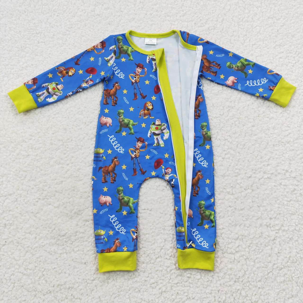 LR0484 Blue cartoon print baby zipper romper