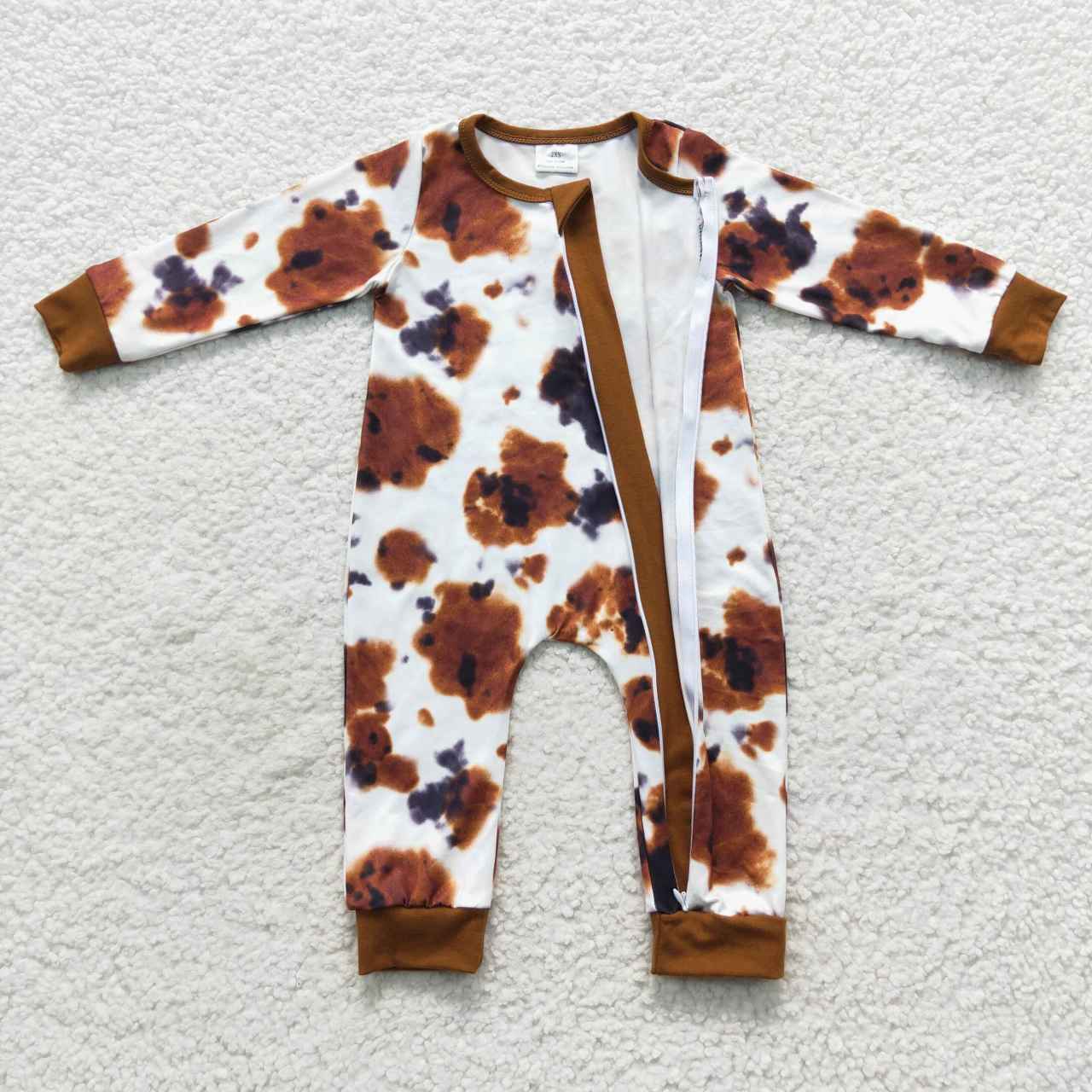 LR0437 Cowhide baby western zipper romper