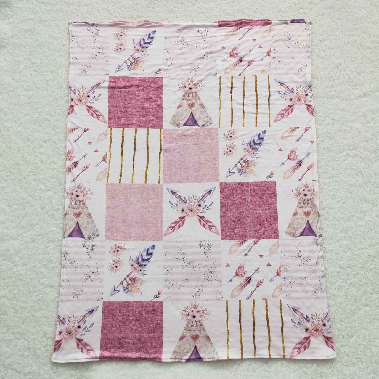BL0066 Pink feather tent print western blanket