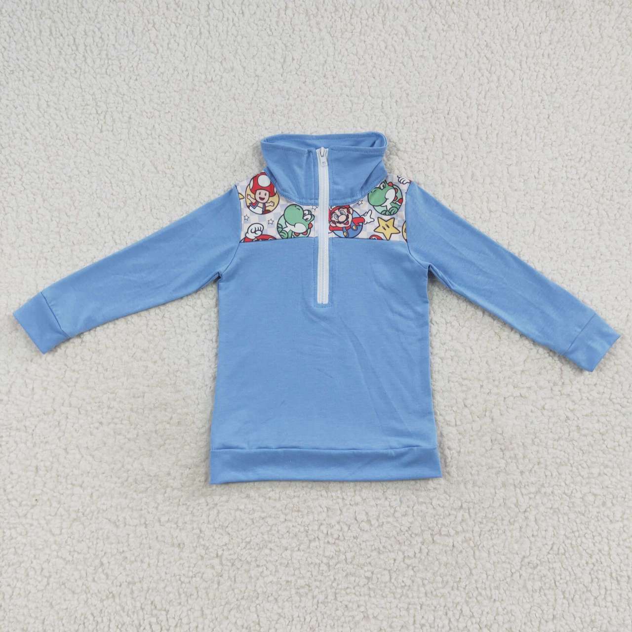 (Promotion)BT0265 Blue gingham cartoon game boys pullover top