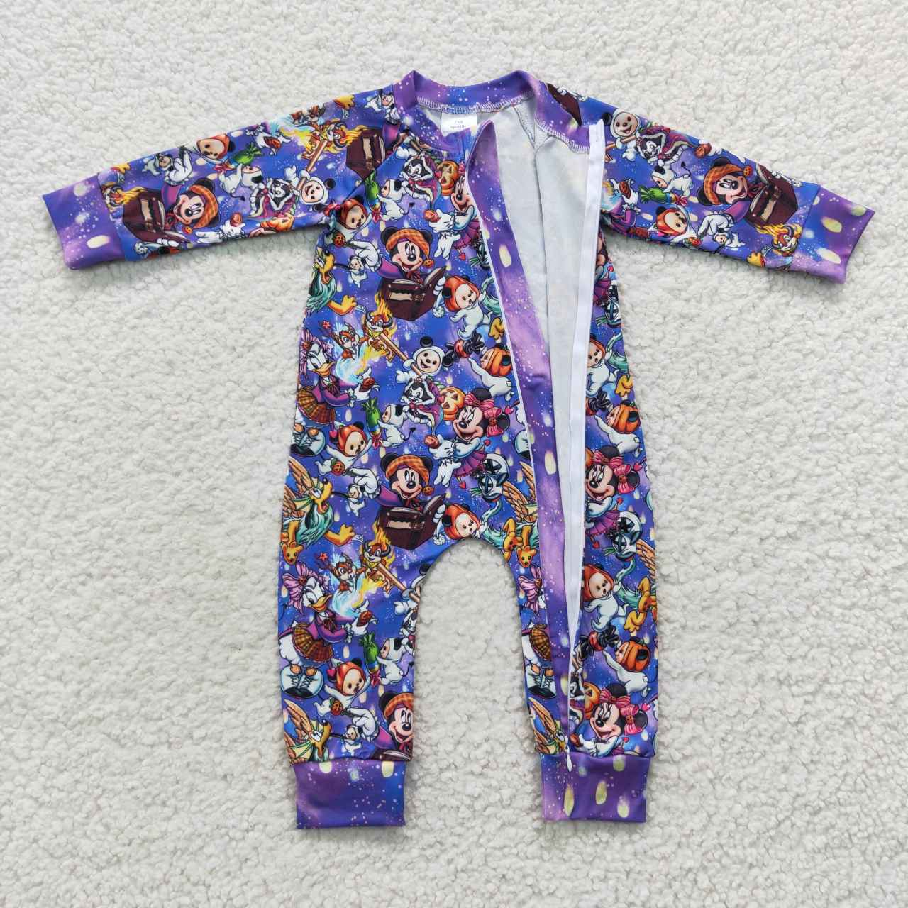 LR0487 Purple cartoon mouse print baby Halloween zipper romper