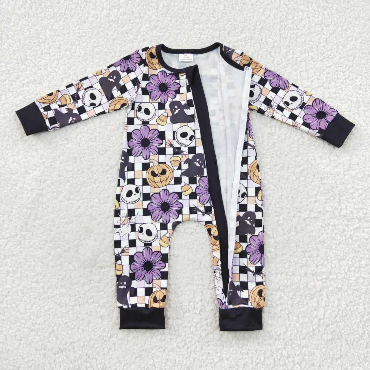 LR0445 Baby girls pumpkin flowers zipper Halloween romper