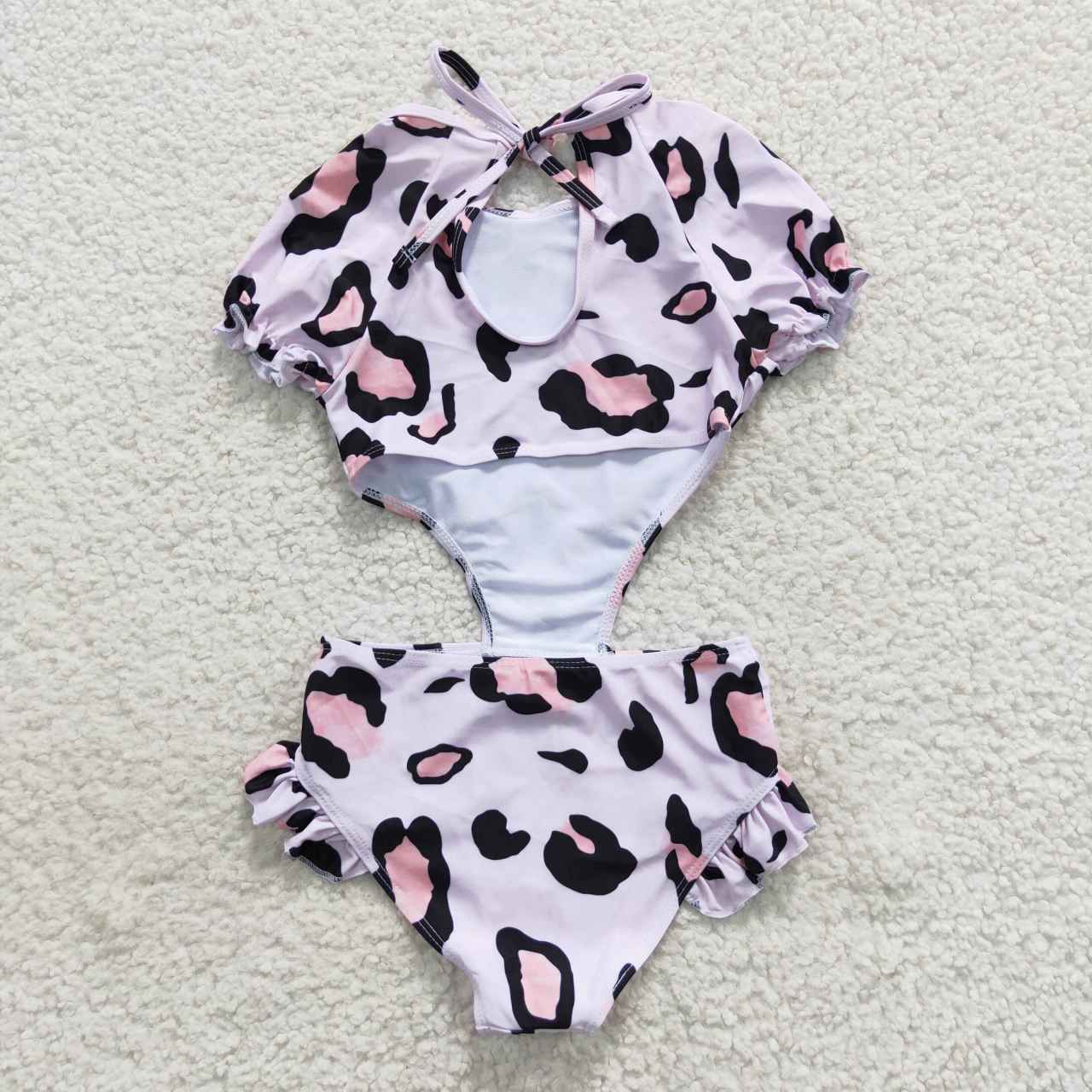 S0152 Girls pink leopard print 1 piece swimsuits