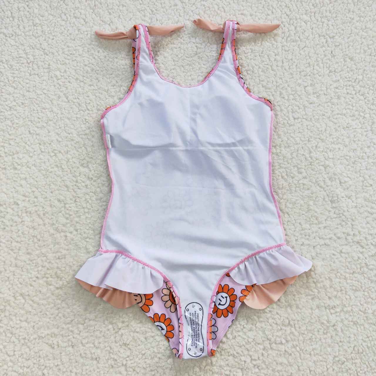 S0151 Girls pink flowers smiling print 1 piece swimsuits