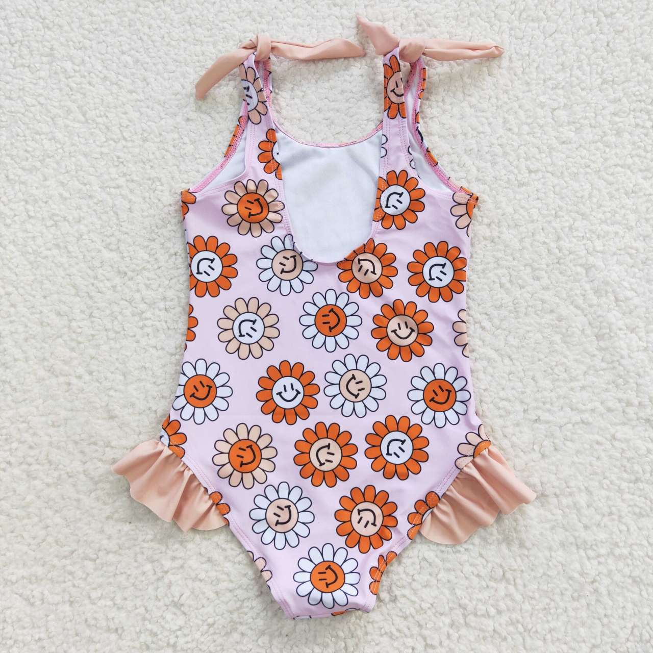 S0151 Girls pink flowers smiling print 1 piece swimsuits