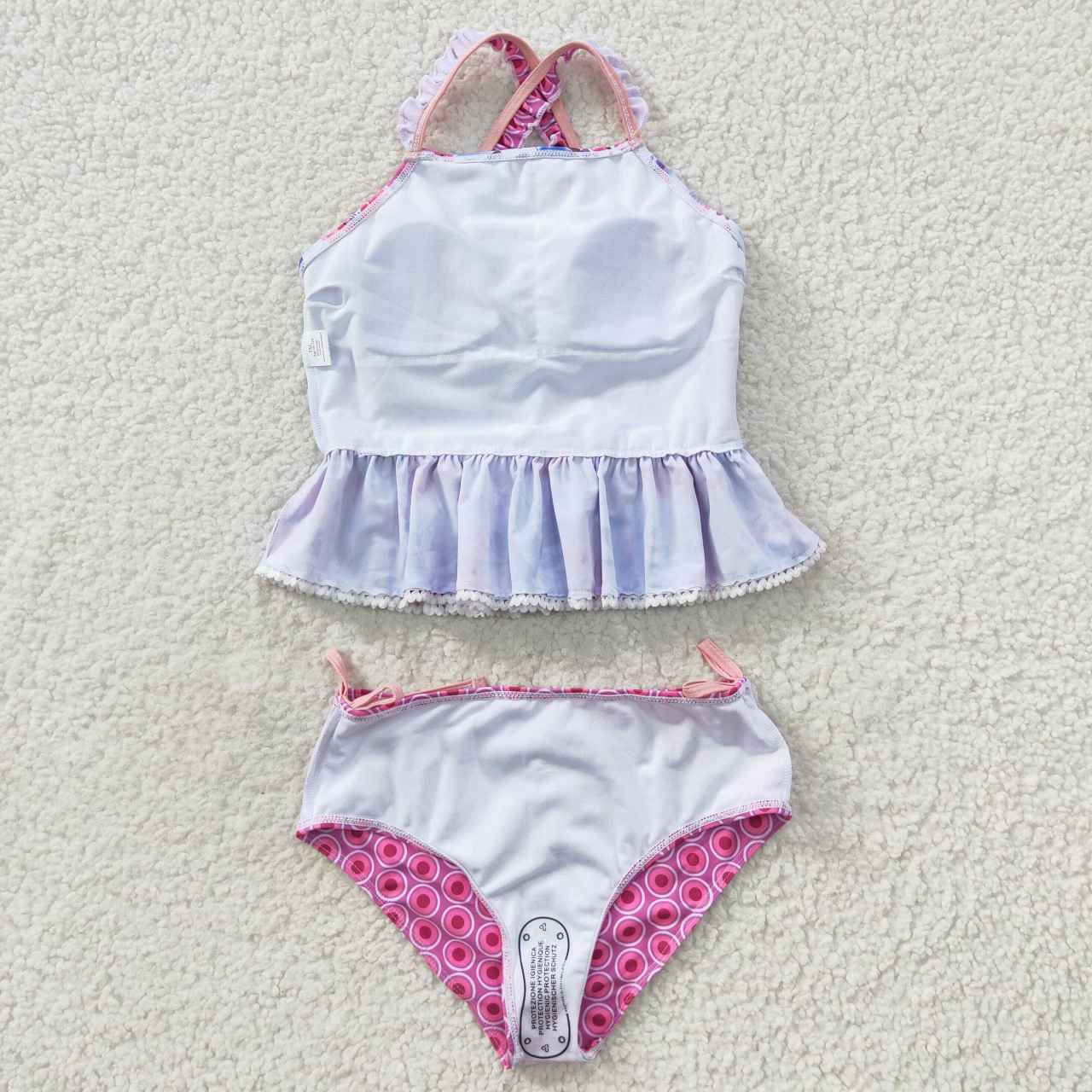 S0156 Girls purple flowers print 2 pieces swimsuits