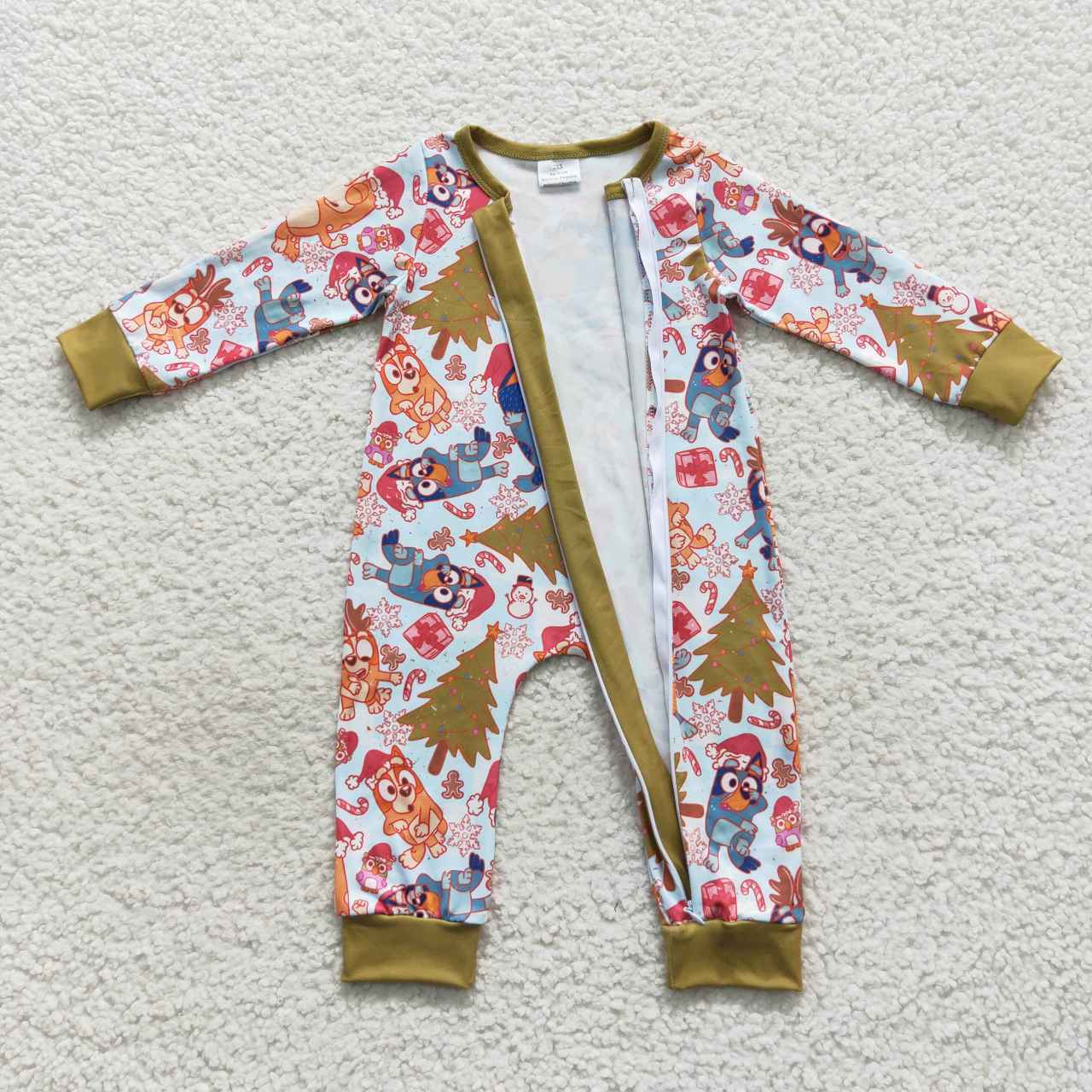 LR0513 Cartoon dog Christmas tree print baby boys zipper romper