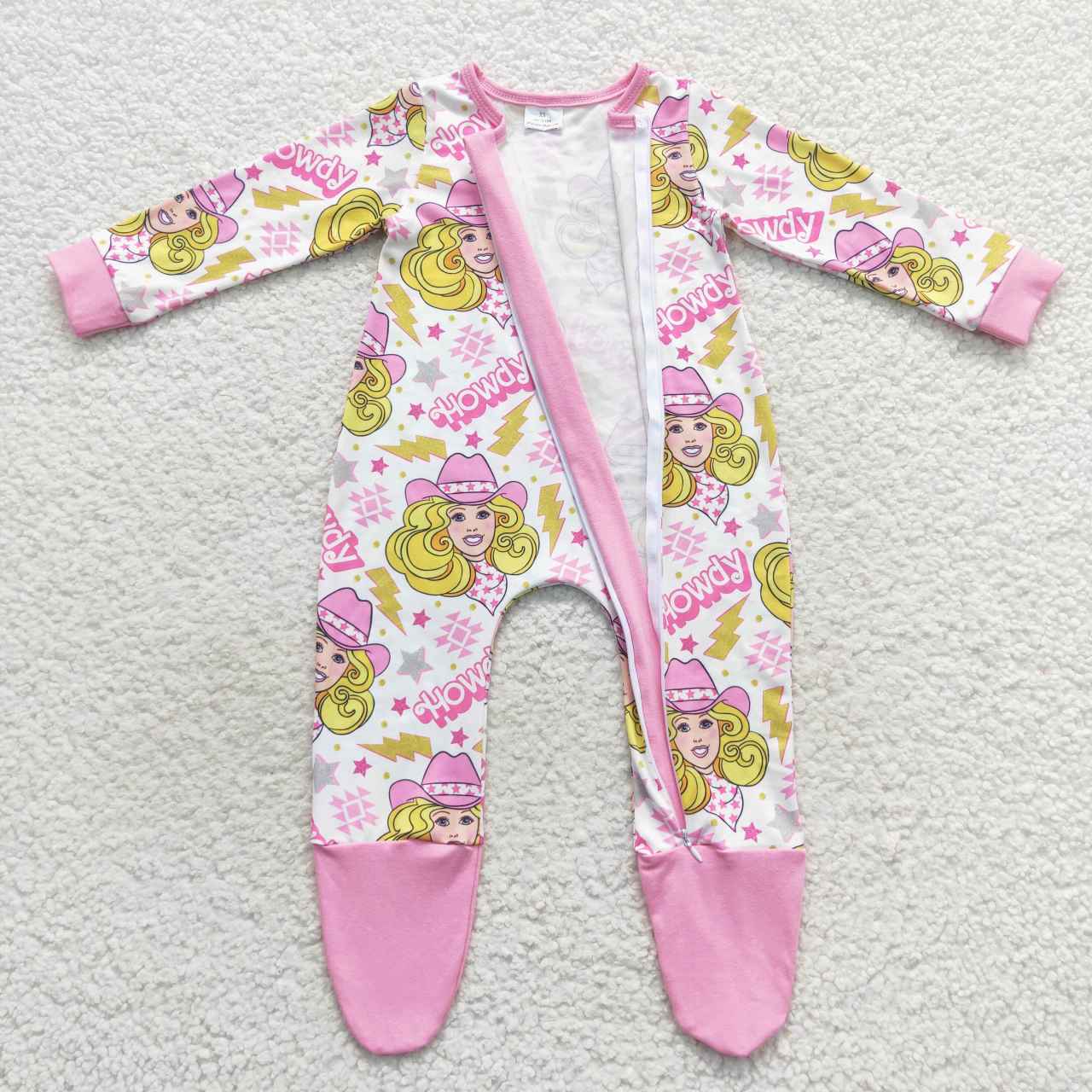 LR0545 Howdy cowgirl pink aztec print baby boys zipper romper