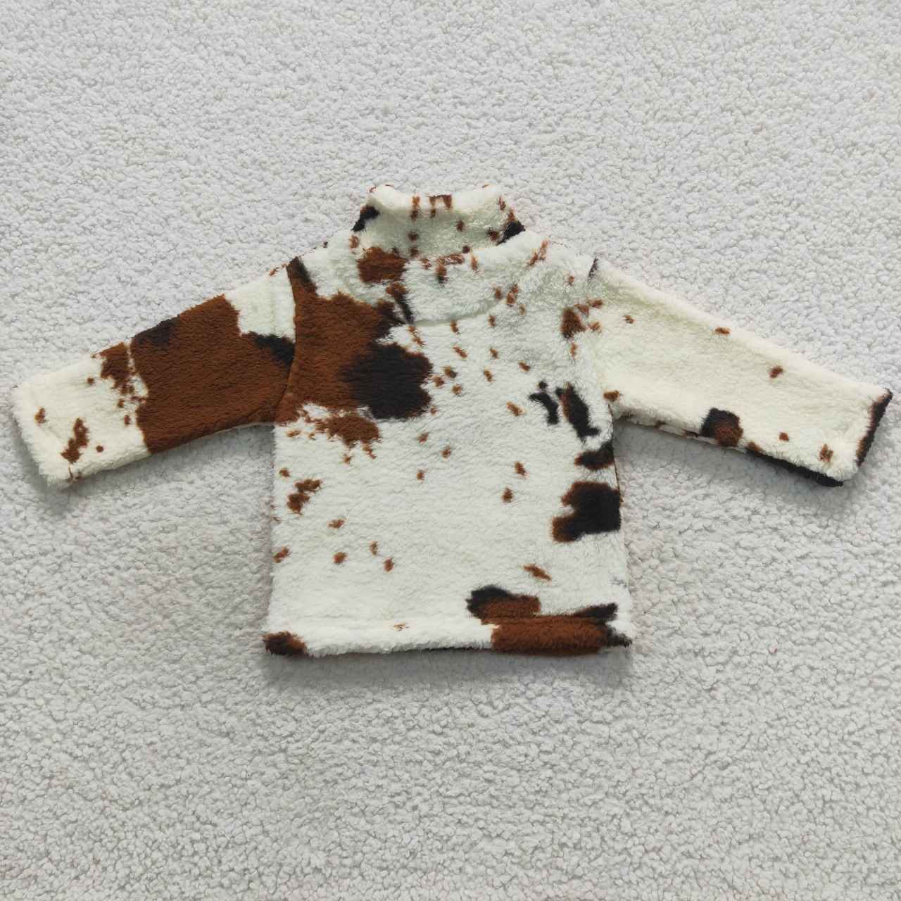 BT0355 Cowhide Print Zip Winter Thick Pullover Kids Sherpa Top