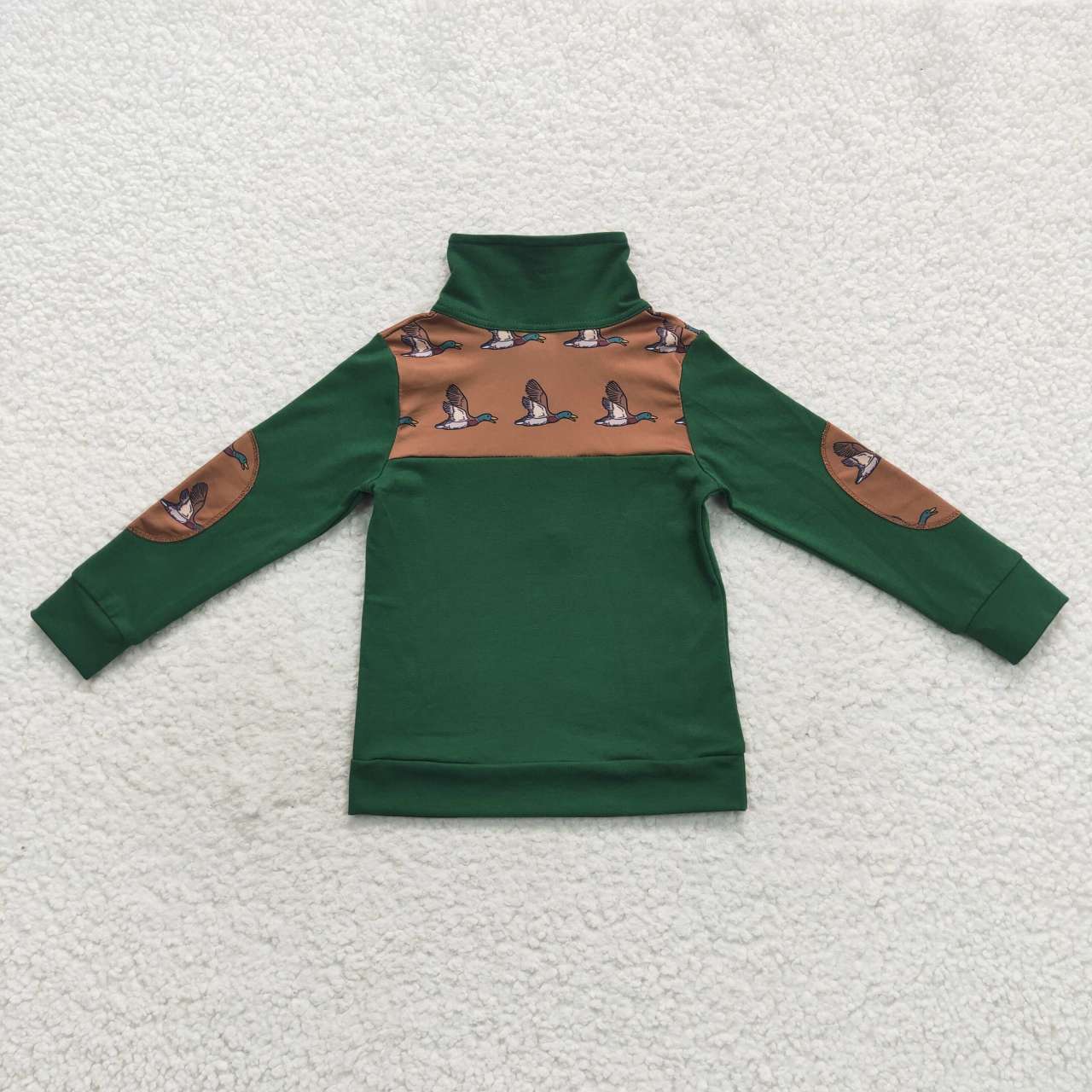 BT0280 Boys green duck print long sleeve zipper pullover shirts top