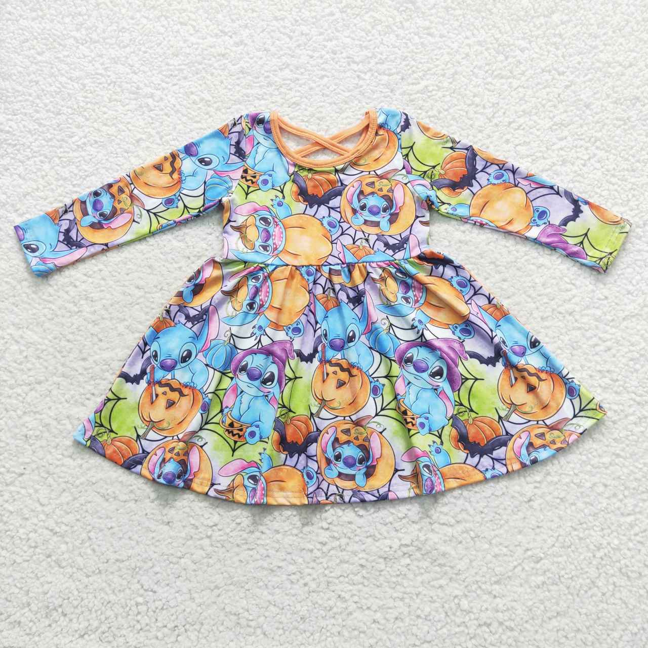 GLD0330 Orange cartoon animal with pumpkin print knee length Halloween dress
