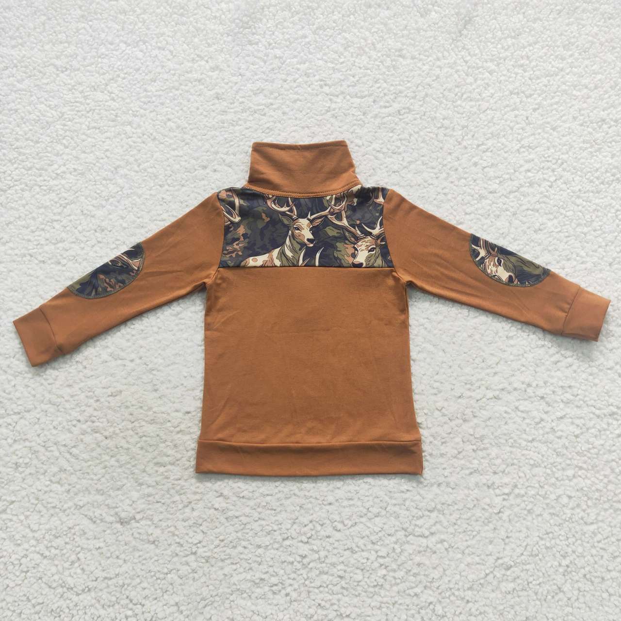(Promotion)BT0305 Green deer camo print boys pullover zipper tee shirt top