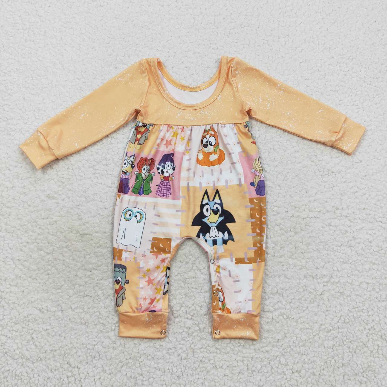 LR0637 Yellow cartoon dog witch design baby girls Halloween romper